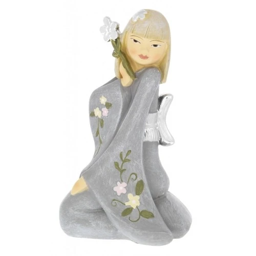 GEISHA SEDUTA CON FIORE GRIGIA CM. 10,5