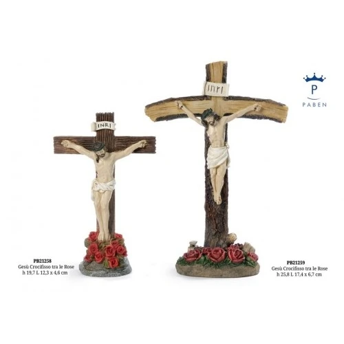 GESU' CROCIFISSO TRA ROSE 25.8 CM. RESINA