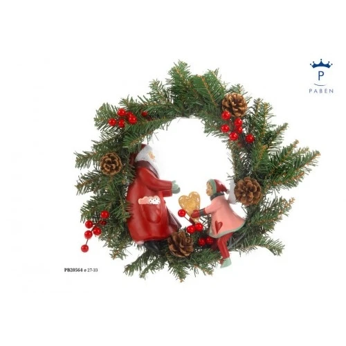 GHIRLANDA BABBO NATALE E BIMBA ALI 33 CM. RESINA METALLO
