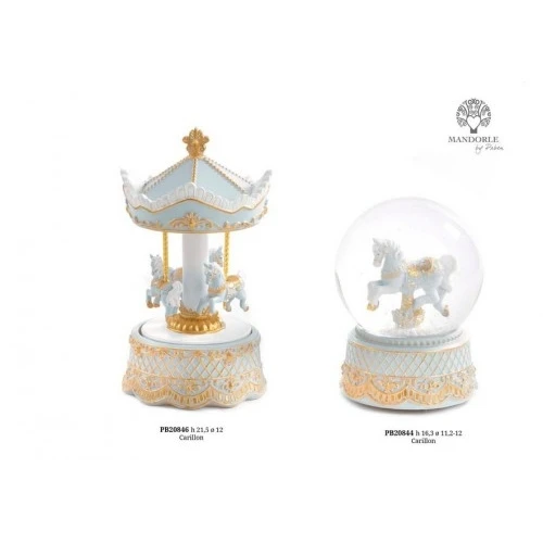 GIOSTRA CON CAVALLI 21.5 CM. RESINA CELESTE ORO CARILLON