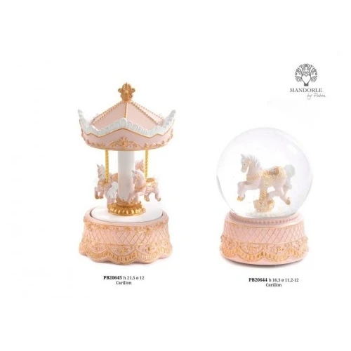 GIOSTRA CON CAVALLI 21.5 CM. RESINA ROSA ORO CARILLON