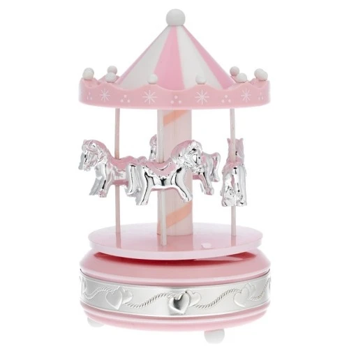 GIOSTRA IN MATERIALE ACRILICO CON CAVALLI ROSA E FASCIA ARGENTO