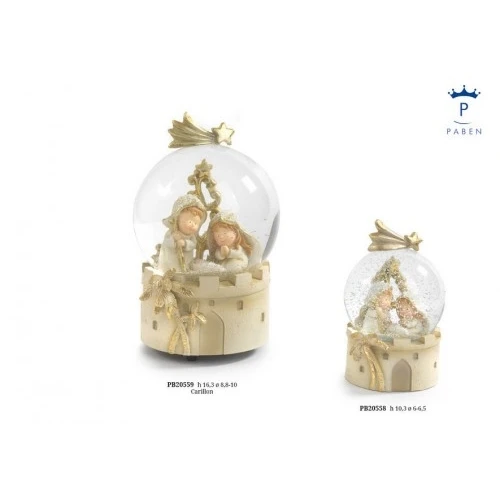 GLOBO GRUPPO NATIVITA' 16.3 CM. RESINA VETRO CARILLON