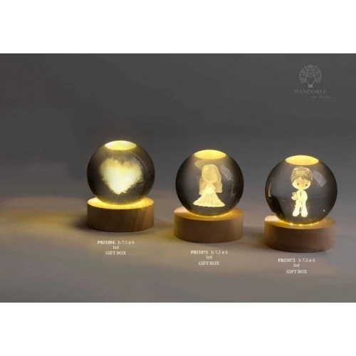 GLOBO SU BASE COMUNICANDO 6 CM. CRISTALLO LEGNO LED G.BOX