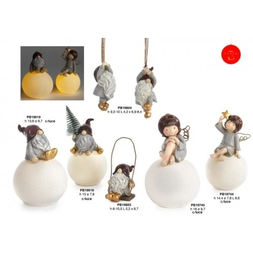 GNOMO ALBERO 13.8 CM. RESINA SU SFERA PORCELLANA LUCE