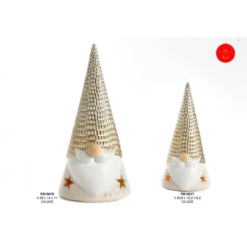 GNOMO SPIR. CON CAPPELLO ORO 20.8 CM. TERRACOTTA LUCE