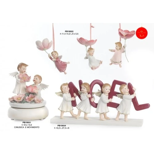 GRUPPO 4 ANGELI CON SCRITTA NOEL 13.2 CM. RESINA