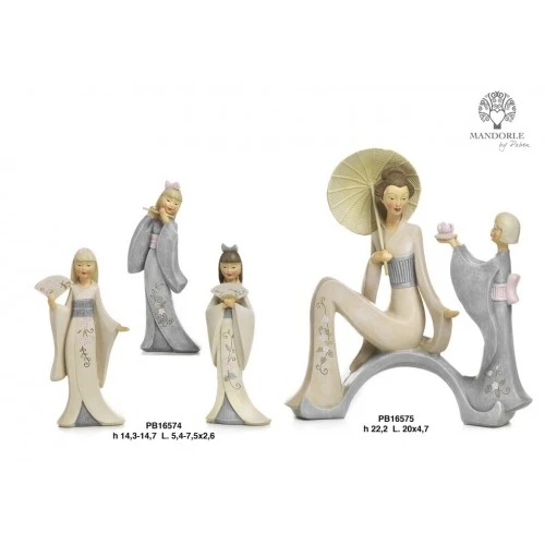 GRUPPO MADRE-FIGLIA GIAPPONESI 22.2 CM. RESINA