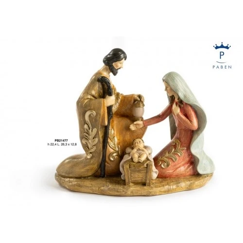 GRUPPO NATIVITA' 22.4 CM. RESINA EF. LEGNO