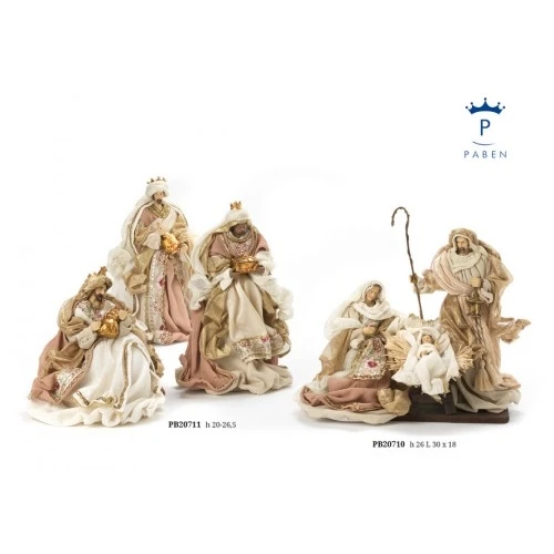 GRUPPO NATIVITA' 26 CM. RESINA STOFFA LEGNO