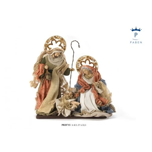 GRUPPO NATIVITA' 42 CM. RESINA STOFFA LEGNO