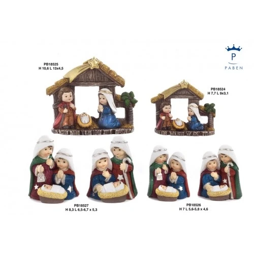 GRUPPO NATIVITA' BAMB/CAPANNA 13 CM. RESINA