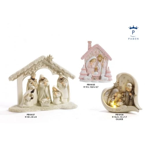 GRUPPO NATIVITA' CASETTA 15 CM. RESINA PERLINE