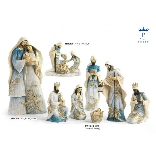 GRUPPO NATIVITA' STIL. 15 CM. RESINA BRIL. ARGENTO