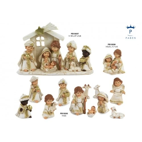 GRUPPO PRESEPE BAMB. - CAPANNA 18 CM. RESINA