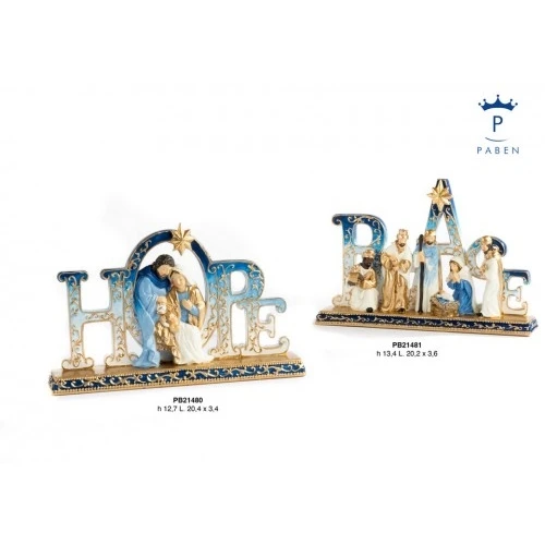 GRUPPO PRESEPE CON SCRITTA PEACE 20.2 CM. RESINA