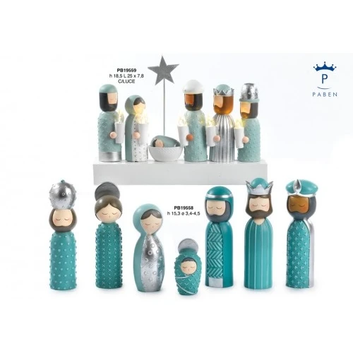 GRUPPO PRESEPE STIL. CON STELLA 18.5 CM. RESINA LUCE