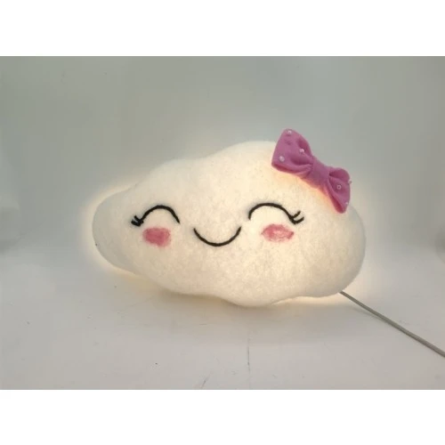 Lampada Nuvoletta in Stoffa con Fiocco Rosa - Luce Notturna per Bambina