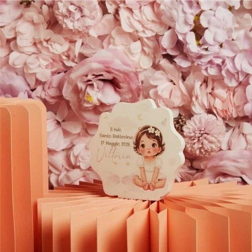 Icona Claraluna Con Bimba - Bomboniera Per Battesimo Claraluna Cm. 11,5X12X1,3 Rosa