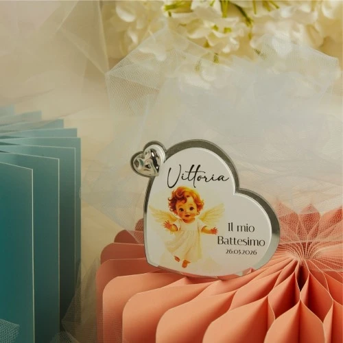 Bomboniera Claraluna Cuore: Un Ricordo Personalizzato cm.9x9x0,5 - Battesimo Bimba