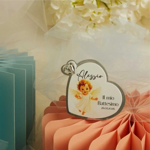 Bomboniera Claraluna Cuore: Un Ricordo Personalizzato cm.9x9x0,5 - Battesimo Bimbo
