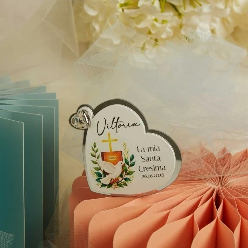 Bomboniera Claraluna Cuore: Un Ricordo Personalizzato cm.9x9x0,5 - Cresima Femmina