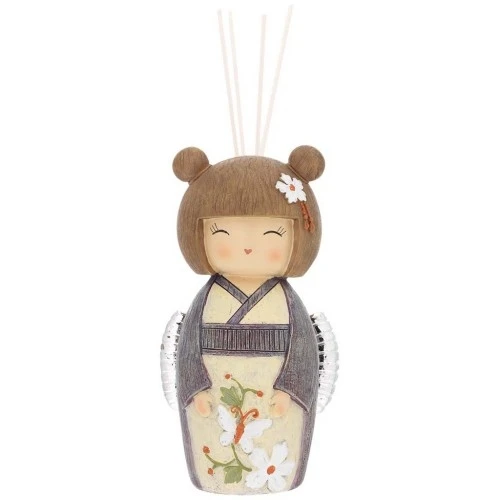KOKESHI DIFFUSORE CON VENTAGLIO E FIOCCO ARGENTO SUL RETRO H. 18