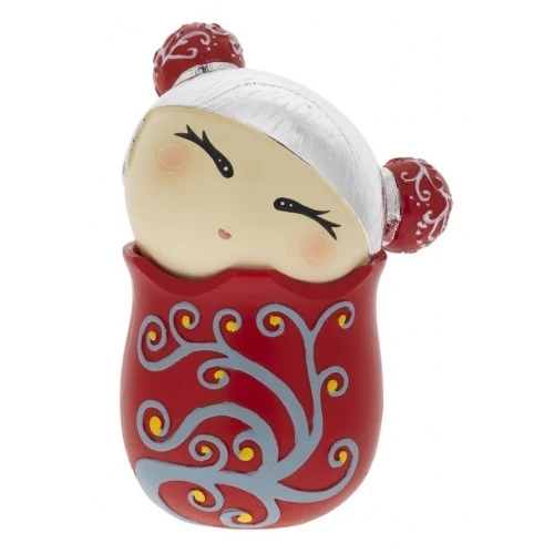 KOKESHI EMOZIONALE BASE ROSSA CON CAPELLI ARGENTO