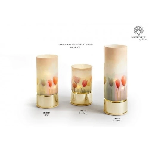 LAMPADA CILINDRICA CON TULIPANI 25.5 CM. VETRO PLASTICA C.BOX