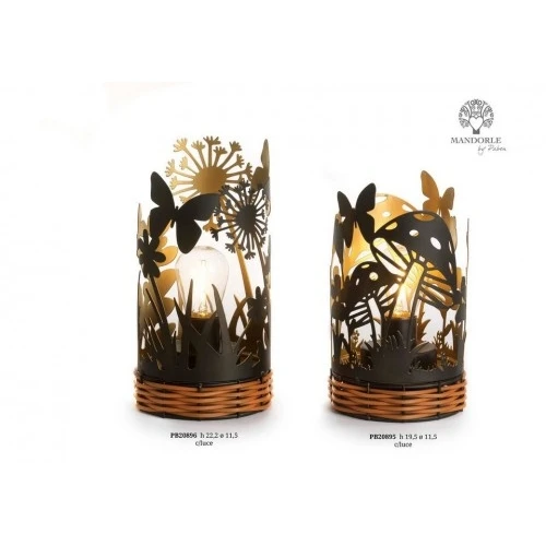 LAMPADA CON FUNGHI E FARFALLE 19.5 CM. METALLO