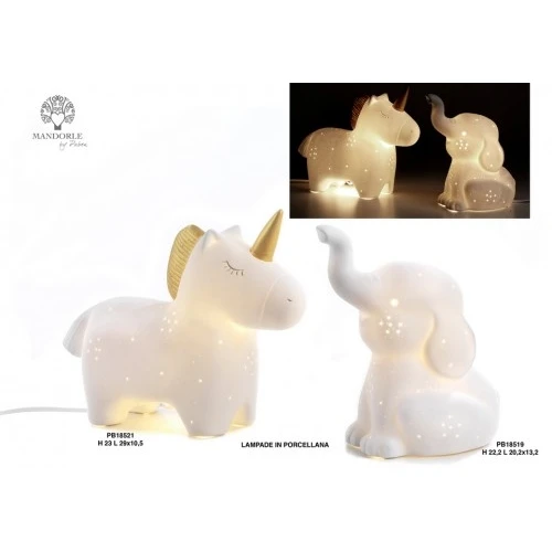 LAMPADA DA TAVOLO ELEFANTINO 22.2 CM. PORCELLANA