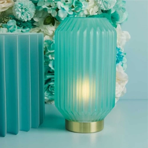 Lampada LED Claraluna in Vetro Plissettato: Azzurra cm.14X14X26