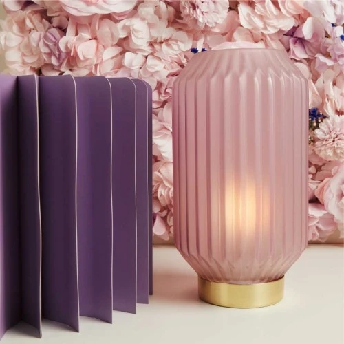 Lampada LED Claraluna in Vetro Plissettato: Lilla cm.14X14X26