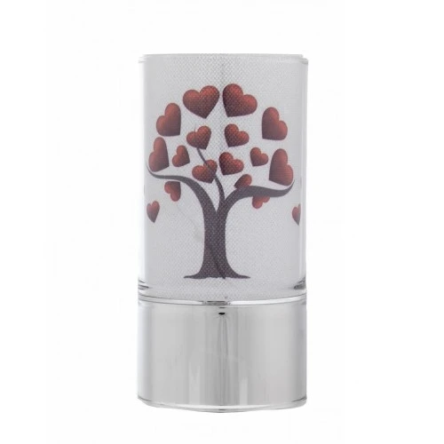 LAMPADA IN VETRO 7x15 CON DECORO ALBERO CON CUORI