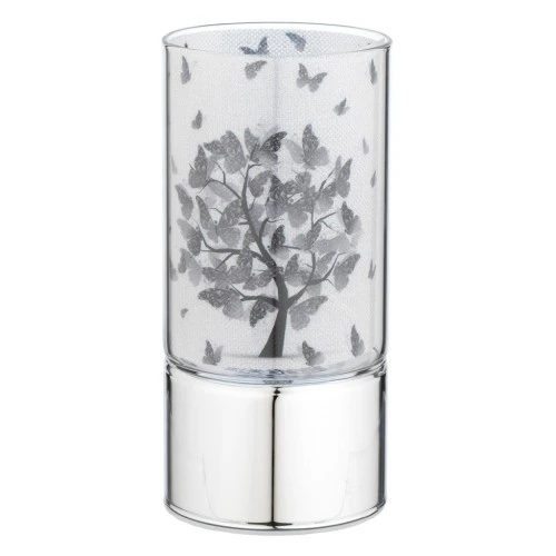 LAMPADA IN VETRO 7x15 CON DECORO ALBERO FARFALLE B/N