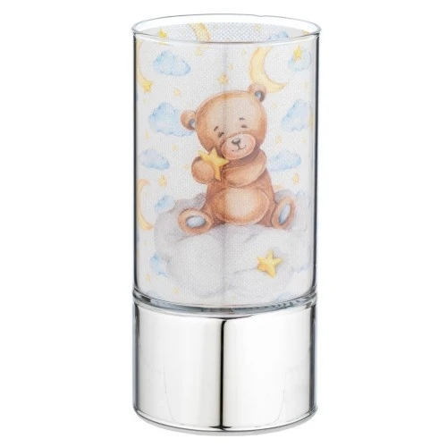 LAMPADA IN VETRO 7x15 CON DECORO ORSETTO SU NUVOLA AZZURRO