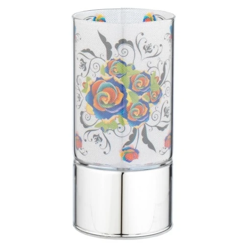 LAMPADA IN VETRO 7x15 CON DECORO ROSE COLORI