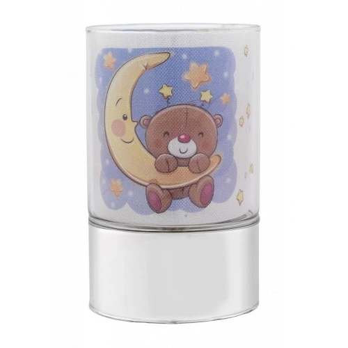 LAMPADA IN VETRO H. 15 CON DECORO ORSETTO SU LUNA - AZZURRO