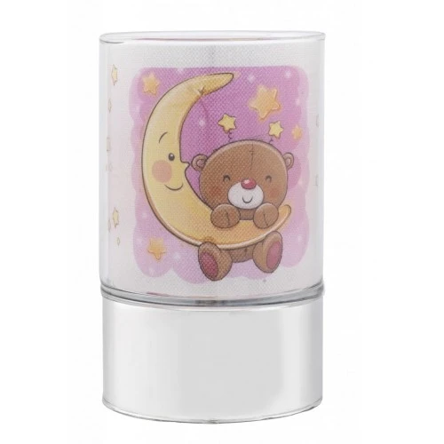 LAMPADA IN VETRO H. 15 CON DECORO ORSETTO SU LUNA - ROSA