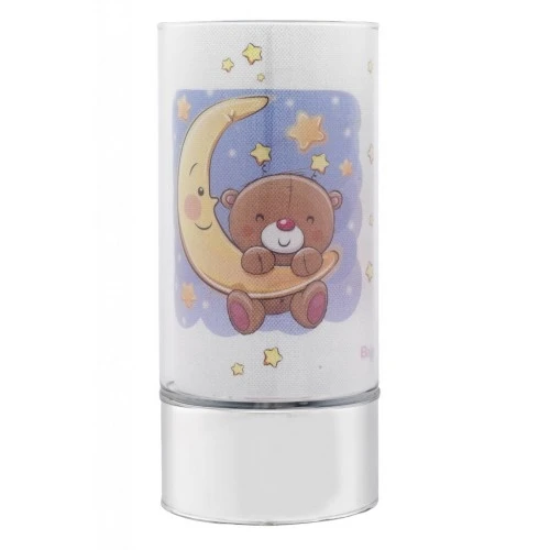 LAMPADA IN VETRO H. 20 CON DECORO ORSETTO SU LUNA - AZZURRO