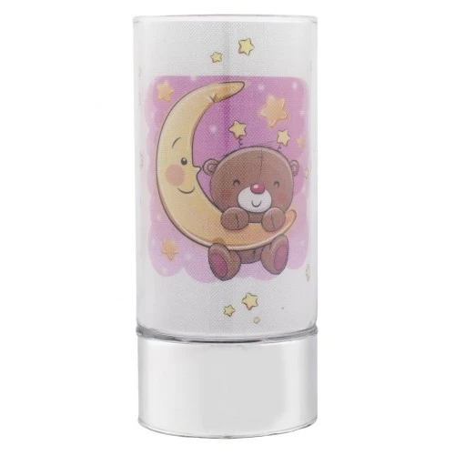 LAMPADA IN VETRO H. 20 CON DECORO ORSETTO SU LUNA - ROSA