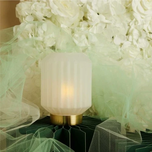 Bomboniera Lampada LED Claraluna in Vetro Plissè per Matrimonio cm.12x12x17,5