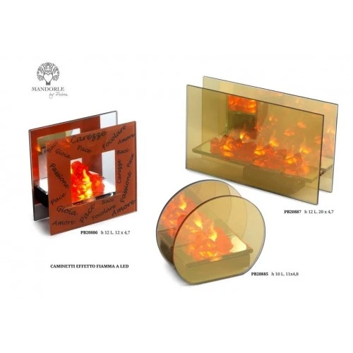 LAMPADA TRIPLO LED AD EFFETTO CAMINETTO 20 CM. VETRO ORO