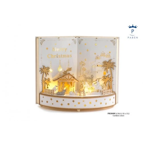 LIBRO APERTO CON NATIVITA' 26.6 CM. LEGNO CARILLON LUCE
