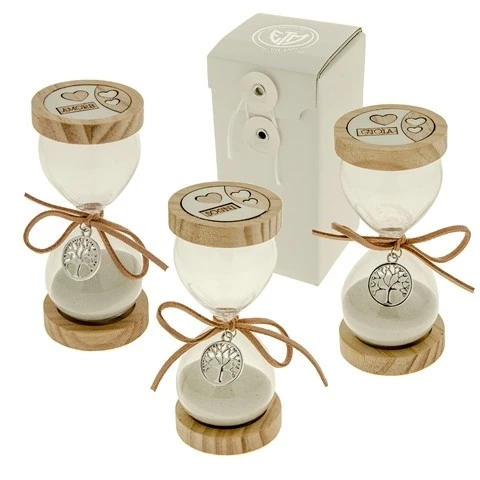 CLESSIDRA IN VETRO CON TAPPO IN LEGNO E PAROLE SULL'AMORE 11 CM