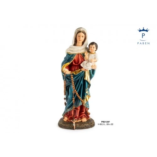 MADONNA CON BAMBINO E ROSARIO 65.5 CM. RESINA
