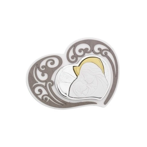 MADONNA CON RETRO IN LEGNO BICOLORE BIANCO E TORTORA