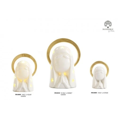 MADONNA MEZZOBUSTO AUREOLA ORO 12.2 CM PORCELLANA LUCE