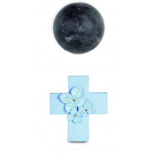 MAGNETE CROCE AZZURRO FIORI GLITTER