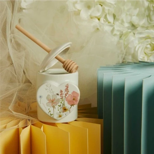 Bomboniera Claraluna Meliera Bianca con Spargimiele e Decoro CUORE Floreale cm.6,5x7,5x9